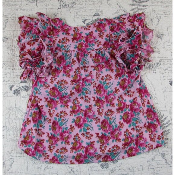 EUC Love the Label Reina Ruffle Sleeve Pink Floral Blouse Khaleesi Raspberry S - Picture 7 of 8